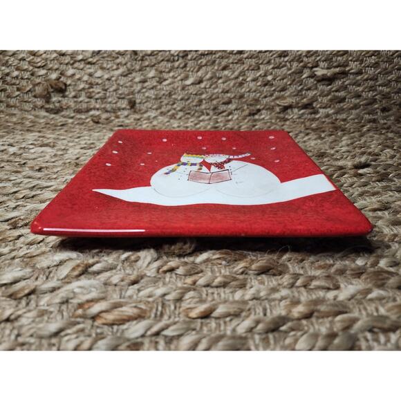 2 Snowmates Square Dinner & Salad Plates Red Snowman Christmas Holidays Sakura - Picture 6 of 10